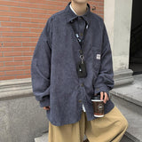 Corduroy Velvet Collar Shirt Gray, XS - Streetwear Shirt - Slick Street