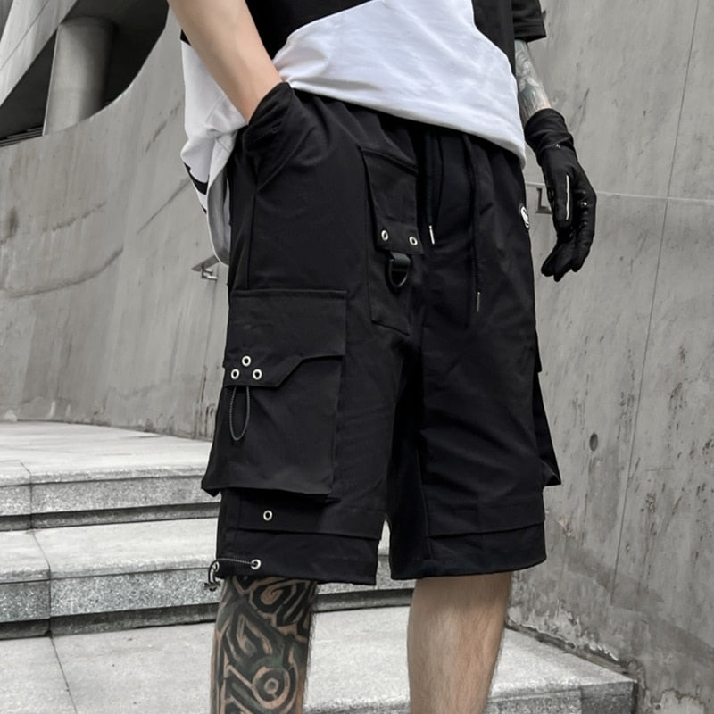 B1 Eyelet Style Combat Shorts Black, XS - Streetwear Shorts - Slick Street