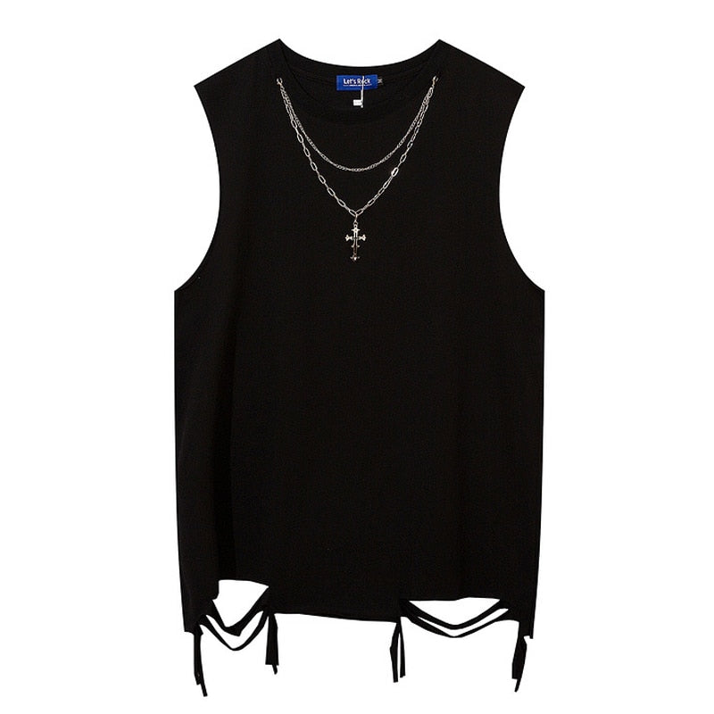 Basic Distressed Tank Top Black, XS - Streetwear T-Shirt - Slick Street