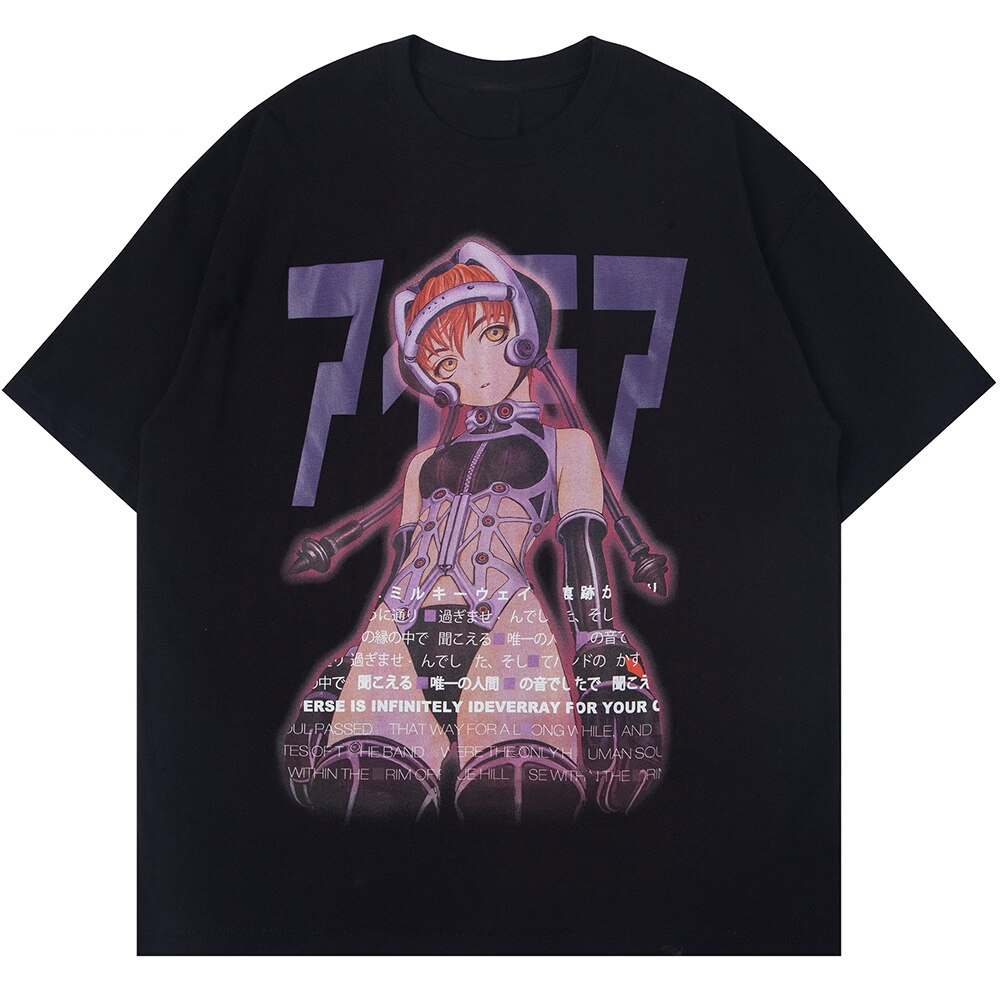 Manga Girl Kanji Anime Graphic T-Shirt Black, XS - Streetwear T-Shirt - Slick Street