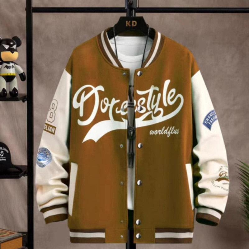 Worldflus Varsity Jacket Khaki, XS - Streetwear Jacket - Slick Street