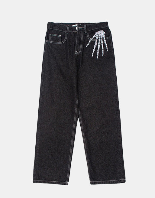 Skeleton Hand Black Jeans ,  - Streetwear Jeans - Slick Street