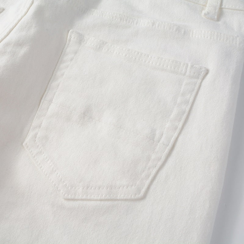 White Distressed Rhinestone Slim Jeans ,  - Streetwear Jeans - Slick Street