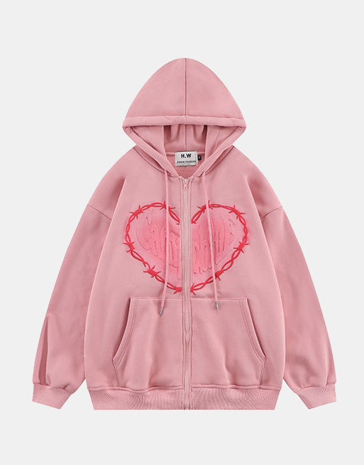 Heart Shape Hoodie Pink, XS - Streetwear Hoodie - Slick Street