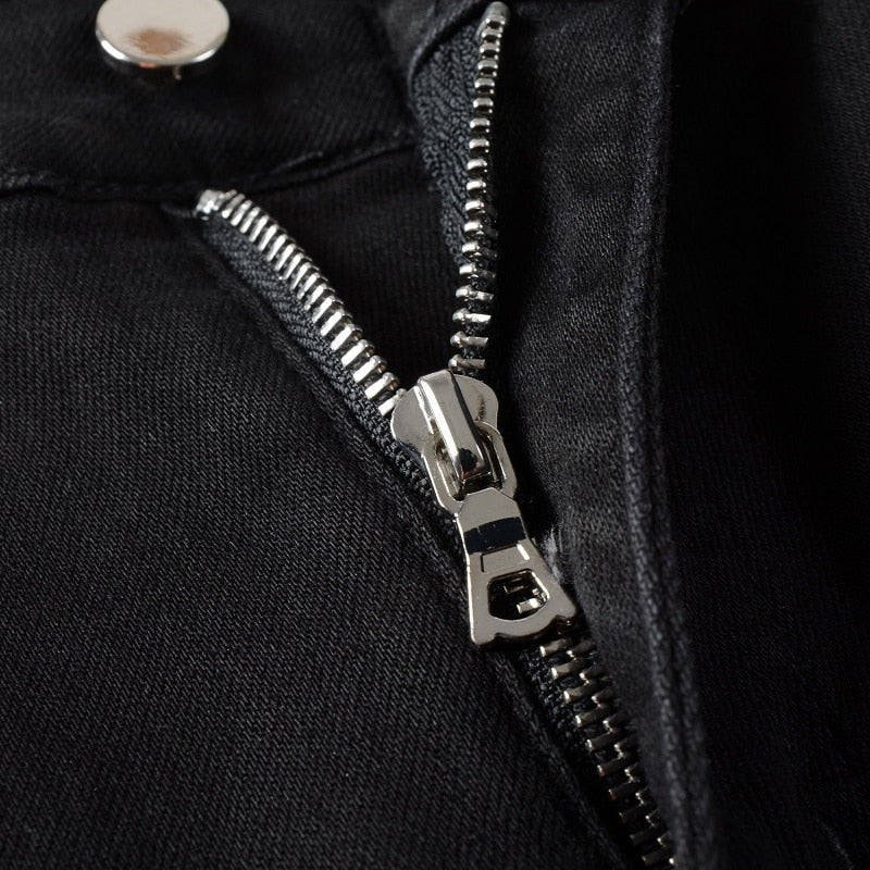 Obsidian Distressed Rhinestone Slim Black Jeans ,  - Streetwear Jeans - Slick Street