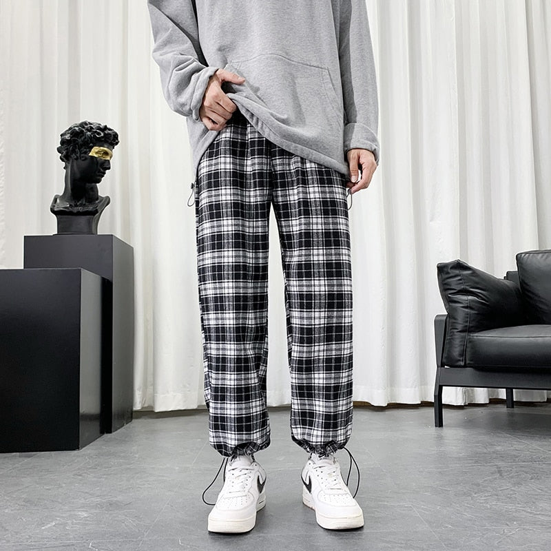 Black And White Checkered Pattern Pants S, Dark Grey - Streetwear Pants - Slick Street
