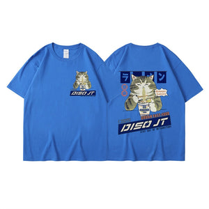 Midnight Canteen Cat Graphic T-Shirt Blue, XXS - Streetwear T-Shirt - Slick Street