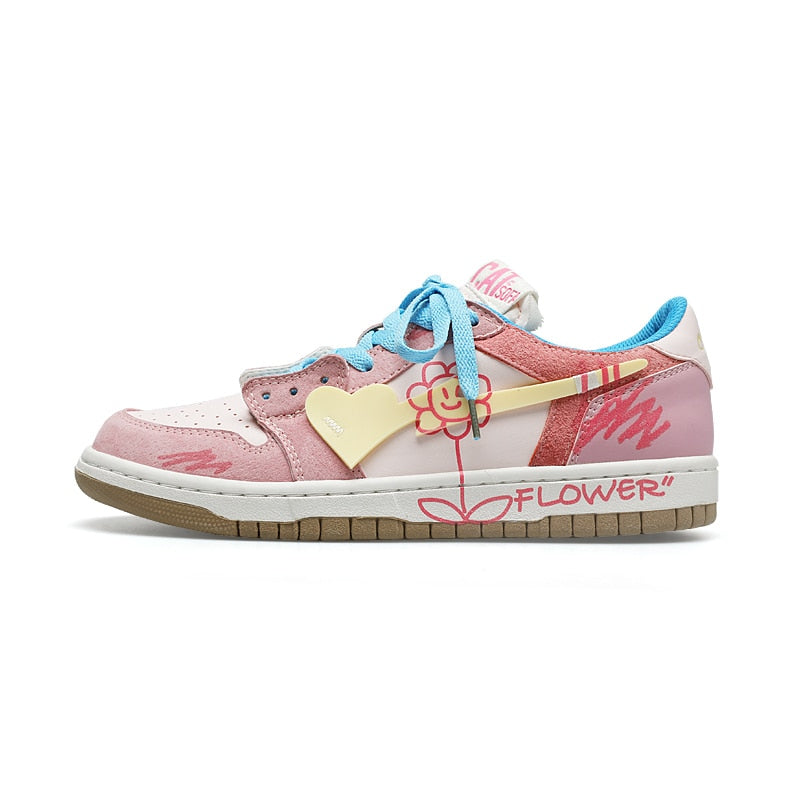 SB Flower Skate Sneakers PINK, 36 - Streetwear Shoes - Slick Street