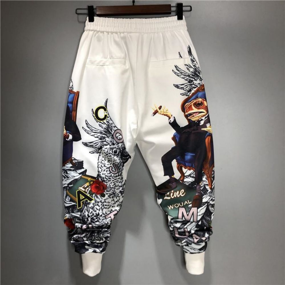 Alphabetic Letter Anime Patchwork Pants ,  - Streetwear Pants - Slick Street