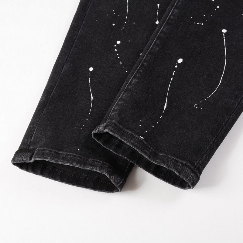 Ruby Distressed Rhinestone Slim Black Jeans ,  - Streetwear Jeans - Slick Street
