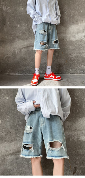 Denim Ripped Jeans Shorts ,  - Streetwear Shorts - Slick Street