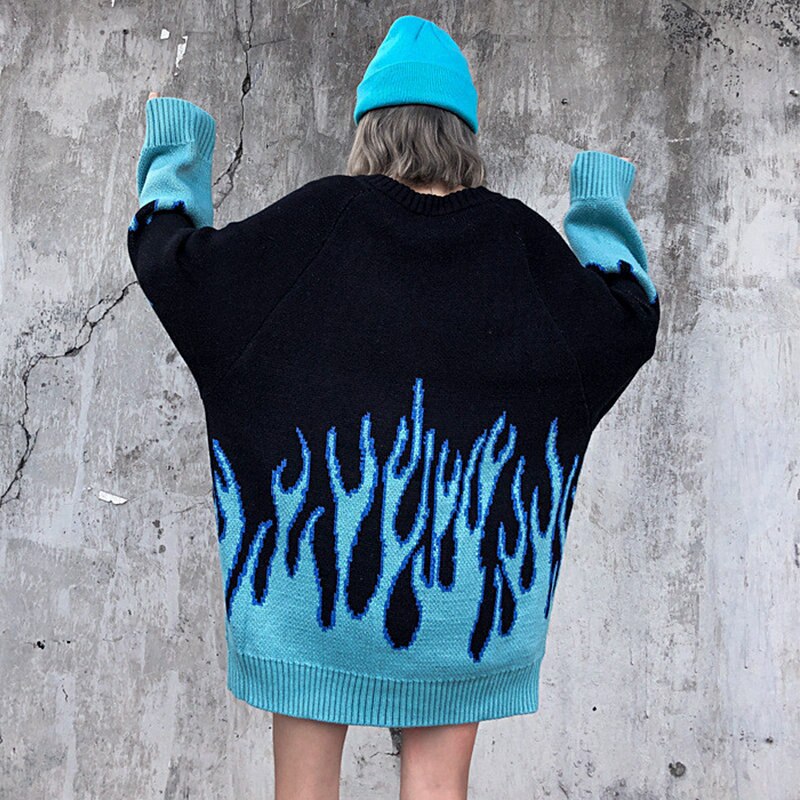 Knitted Vintage Flame Sweater , - Streetwear Sweatshirts - Slick Street