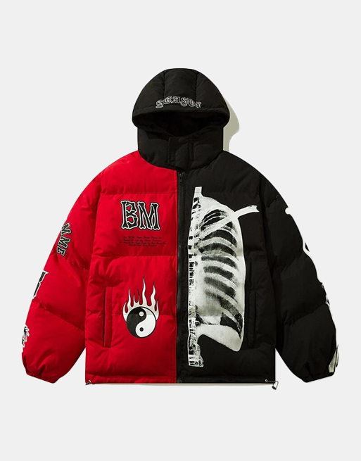 Yin Yang Skeleton Jacket Red, XS - Streetwear Jackets - Slick Street
