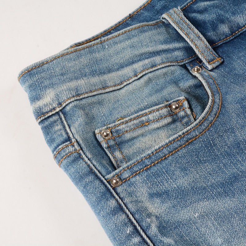 Sapphire Distressed Rhinestone Slim Jeans ,  - Streetwear Jeans - Slick Street