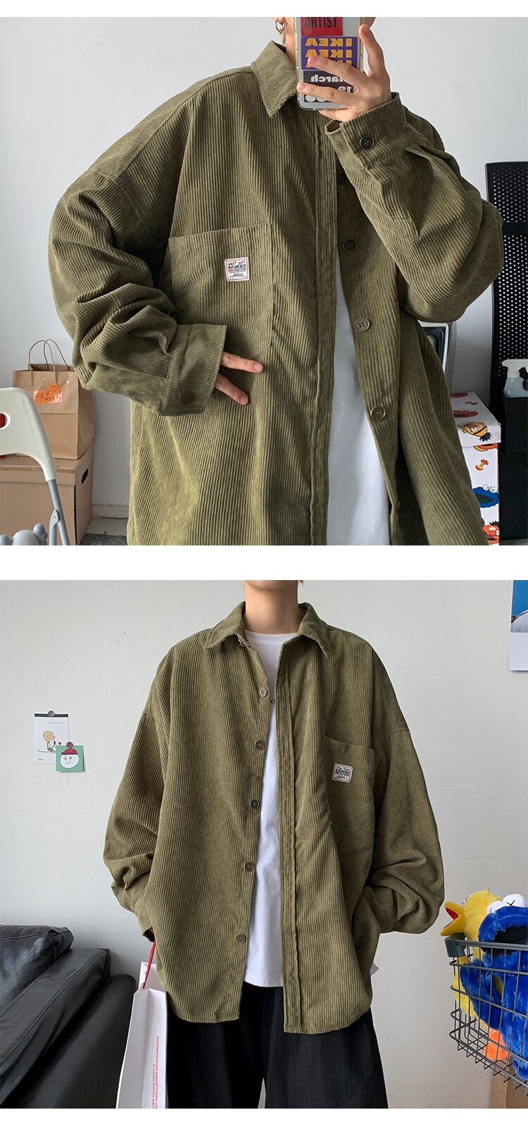 Corduroy Velvet Collar Shirt ,  - Streetwear Shirt - Slick Street
