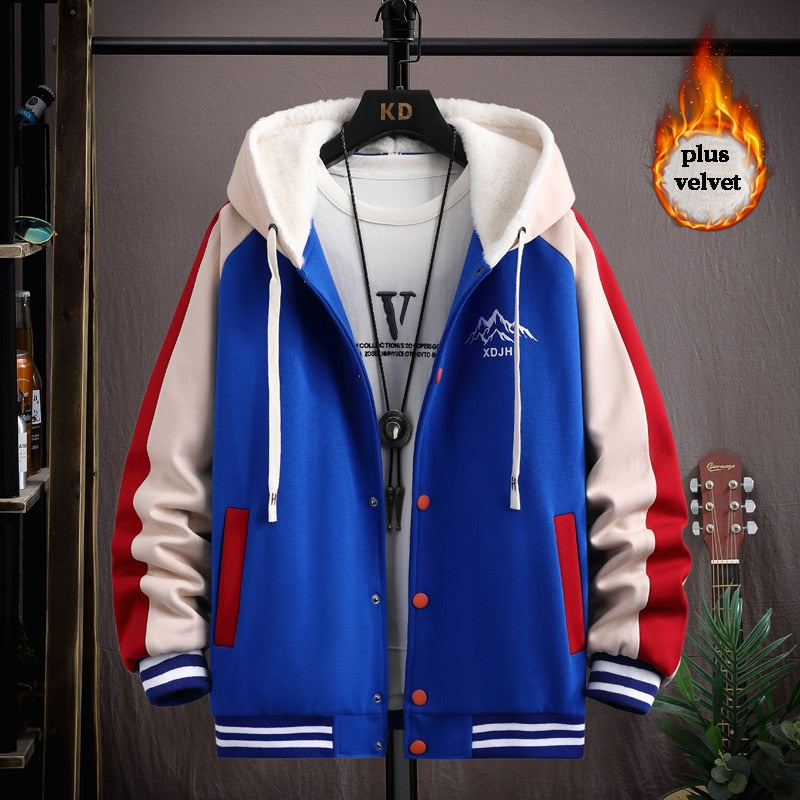 XDJH Hooded Varsity Jacket Blue, XS - Streetwear Jacket - Slick Street