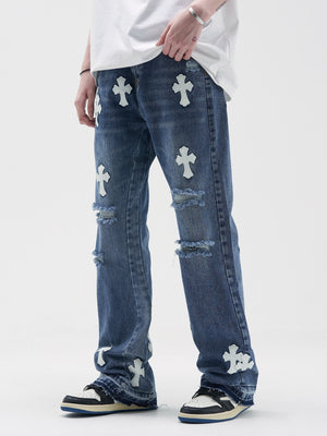 The Crucifix Cross Patch Jeans ,  - Streetwear Jeans - Slick Street