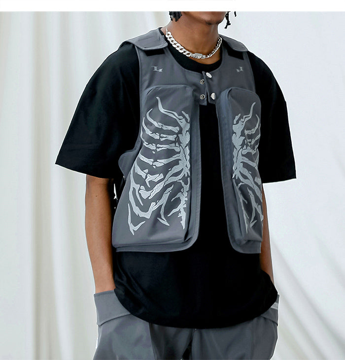 Skeleton Print Vest ,  - Streetwear Vest - Slick Street