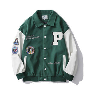 Moment Sunflower Varsity Jacket Green, XS - Streetwear Jacket - Slick Street
