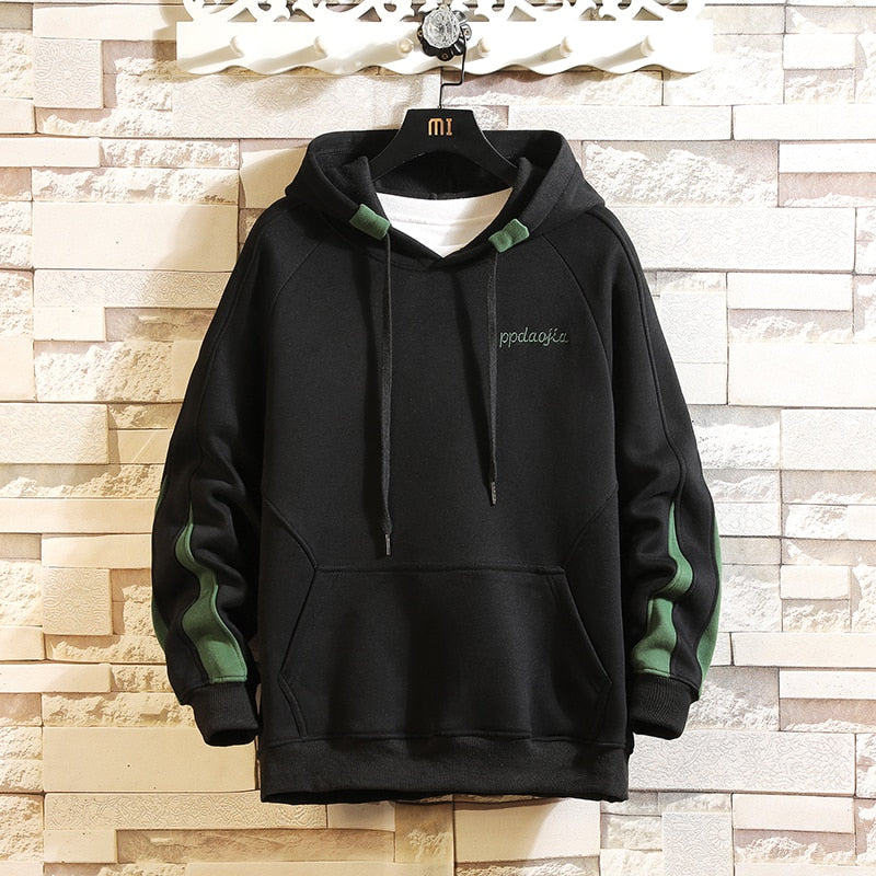 Forever Young Green Stripped Sleeves Hoodie Black, XS - Streetwear Hoodie - Slick Street