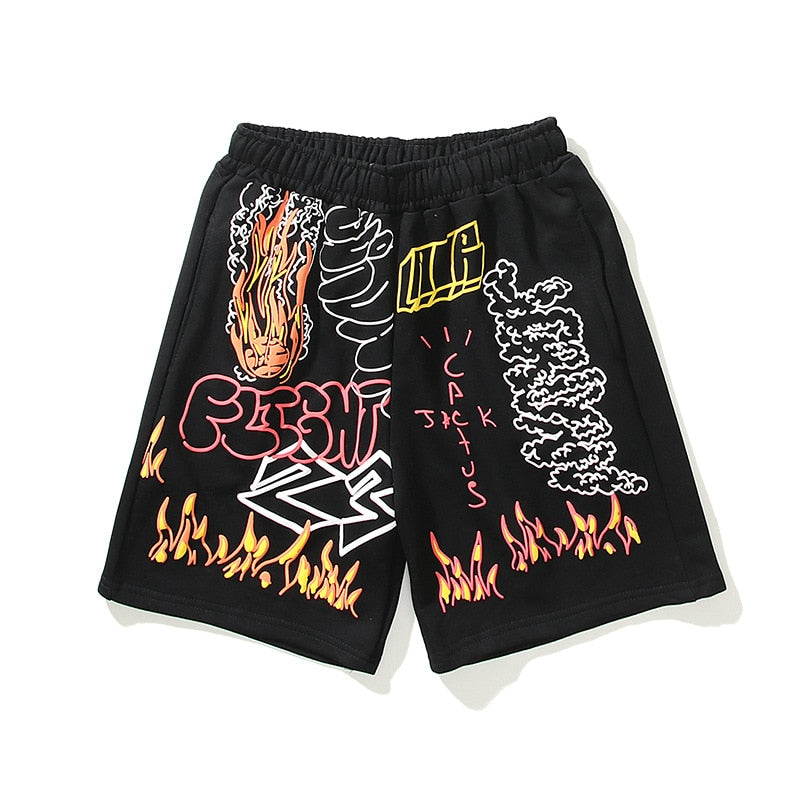 Cactus Fire Shorts Black, XS - Streetwear Shorts - Slick Street