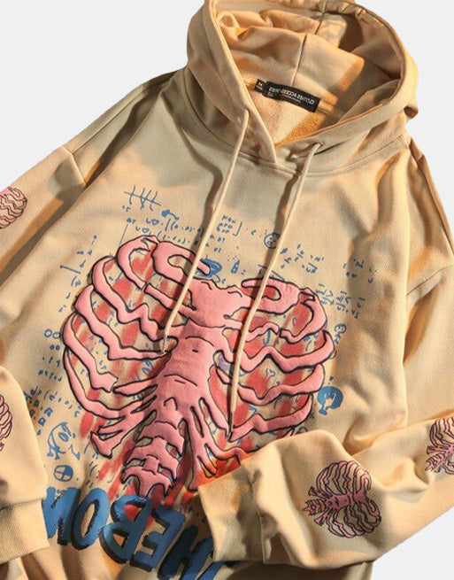 Y2K Skeleton Puff Print Hoodie ,  - Streetwear Hoodie - Slick Street