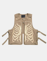 Skeleton Print Vest Khaki, One Size - Streetwear Vest - Slick Street