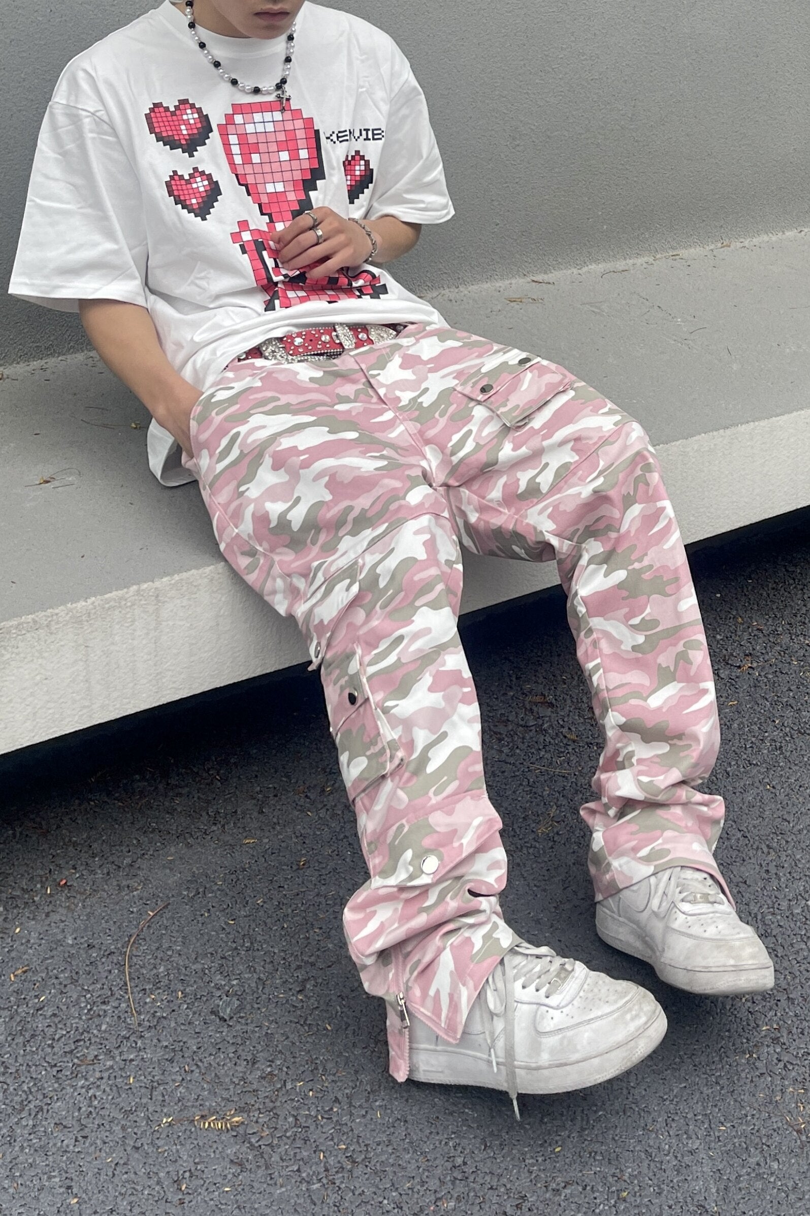 PK21 Straight Multi-pocket Cargo Pants - Pink Camo ,  - Streetwear Cargo Pants - Slick Street