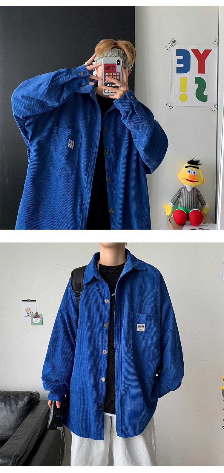 Corduroy Velvet Collar Shirt ,  - Streetwear Shirt - Slick Street