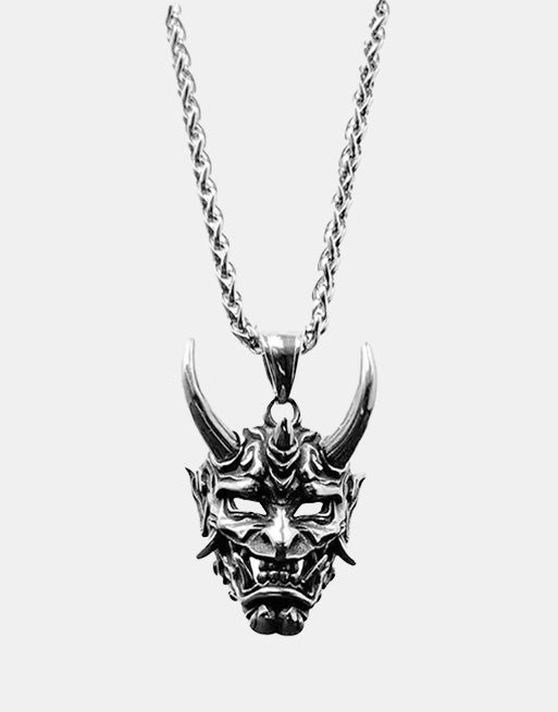 Demon Samurai Necklace Silver, One Size - Streetwear Jewellery - Slick Street