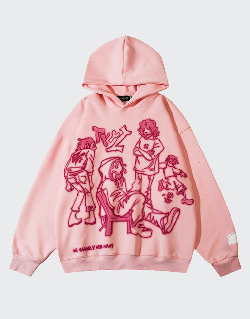 We V Cartoon Sketch Hoodie Pink, XXS - Streetwear Hoodie - Slick Street