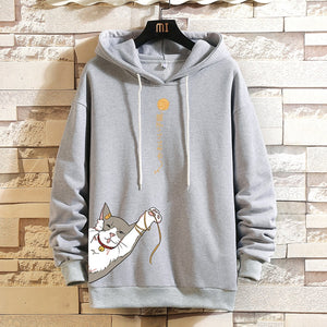 Lucky Chinese Cat Hoodie Light Gray, XS - Streetwear Hoodie - Slick Street