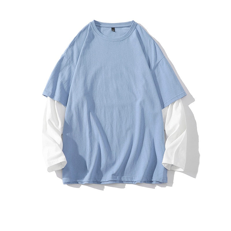 Raglan Sleeves Shirt Blue White, XXS - Streetwear Shirt - Slick Street