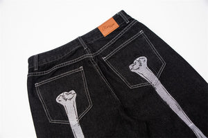 Skeleton Hand Black Jeans ,  - Streetwear Jeans - Slick Street