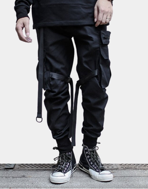 BasicxRibbon Cargo Pants S, Black - Streetwear Pants - Slick Street