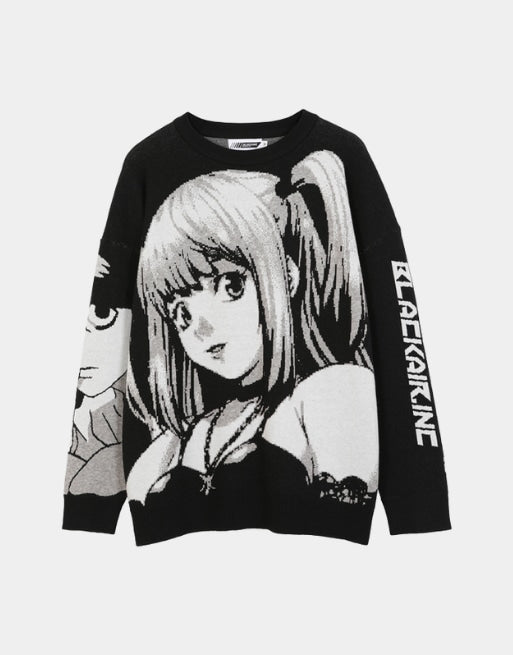 Vintage Japanese Anime Girl Knitted Sweater Black, XS - Streetwear Sweatshirt - Slick Street