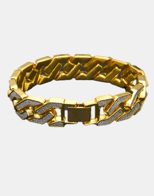 Sand Blast. Iced Cuban Bracelet Gold, 22.5cm - Streetwear Jewellery - Slick Street