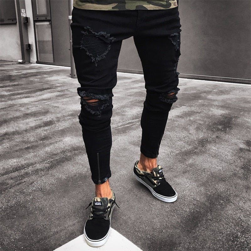 Distressed IVBlack Skinny Jeans ,  - Streetwear Jeans - Slick Street