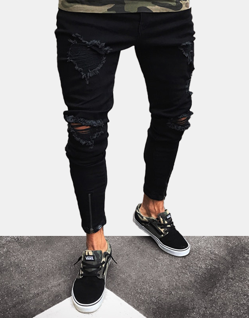 Distressed IVBlack Skinny Jeans S, Black - Streetwear Jeans - Slick Street