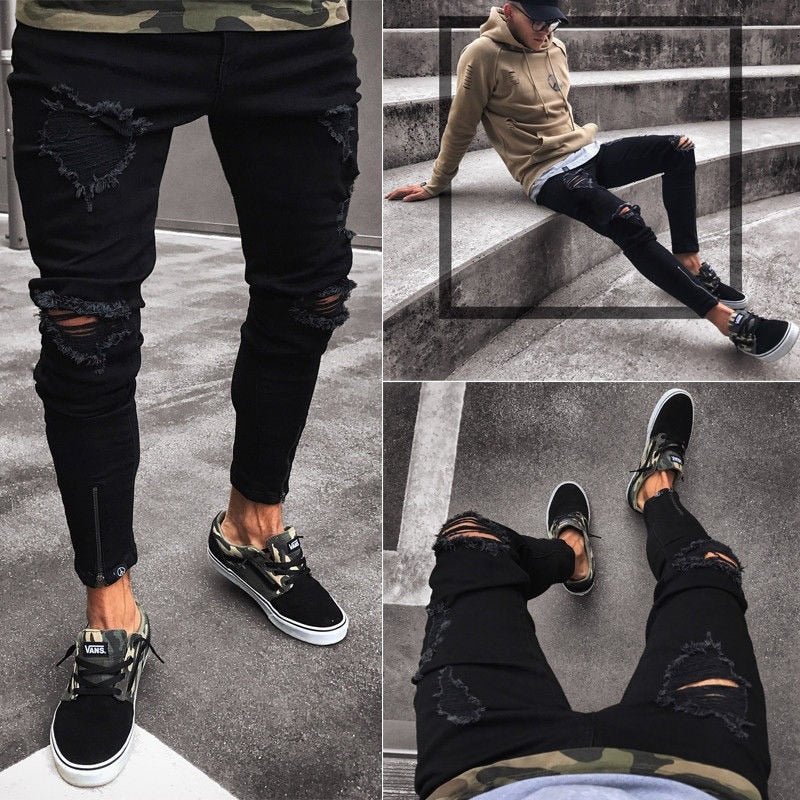 Distressed IVBlack Skinny Jeans ,  - Streetwear Jeans - Slick Street
