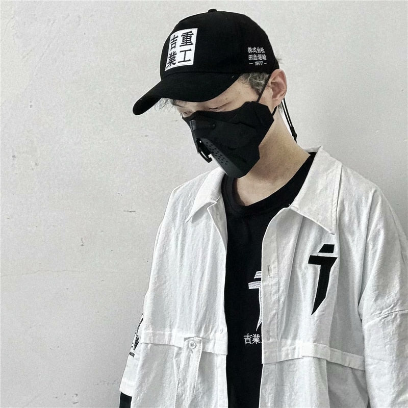 Chinese Block Baseball Cap (White/Black) ,  - Streetwear Hats - Slick Street