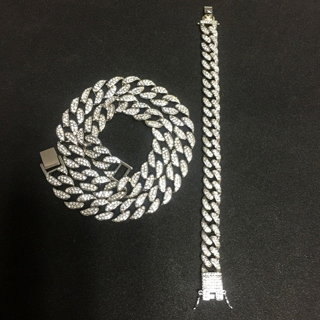 Ice Knight. Iced Out Watch Set (Silver/Gold) Silver Chain + Bracelet,  - Streetwear Jewellery - Slick Street