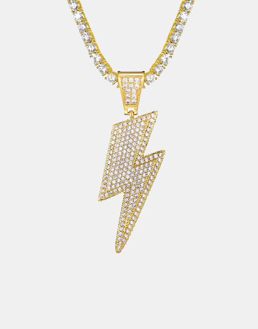 Ice Shark. Lightning Bolt Necklace Gold, 4mm Rope Chain - Streetwear Jewellery - Slick Street