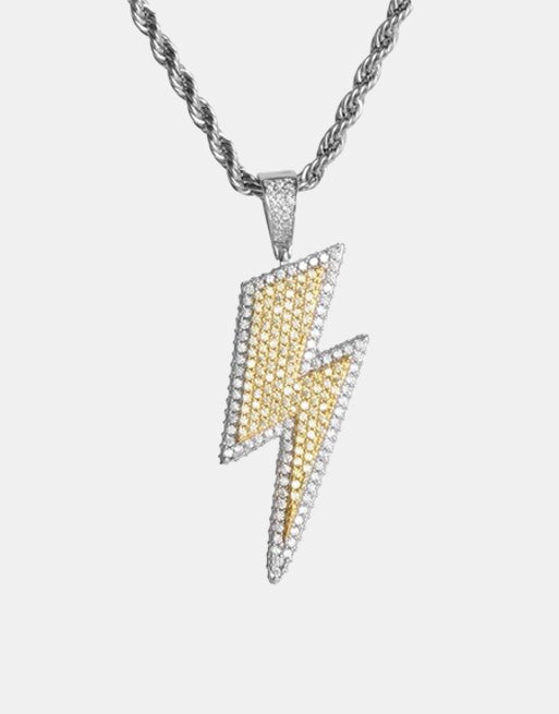Ice Shark. Lightning Bolt Necklace Gold and Silver, 4mm Tennis Chain - Streetwear Jewellery - Slick Street