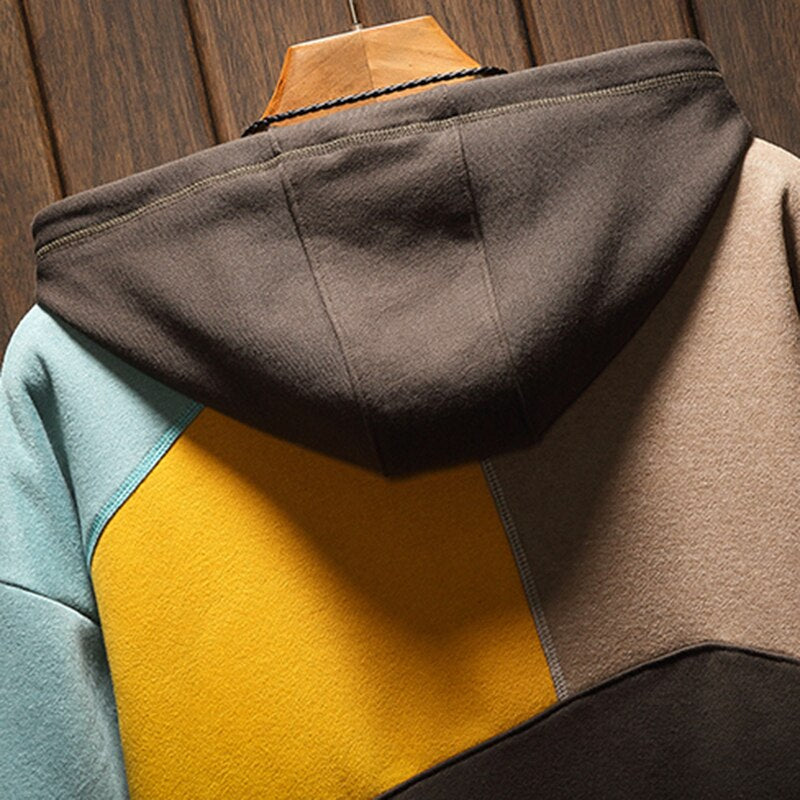 Colorblock sewing cheap patchwork fleece hoodie