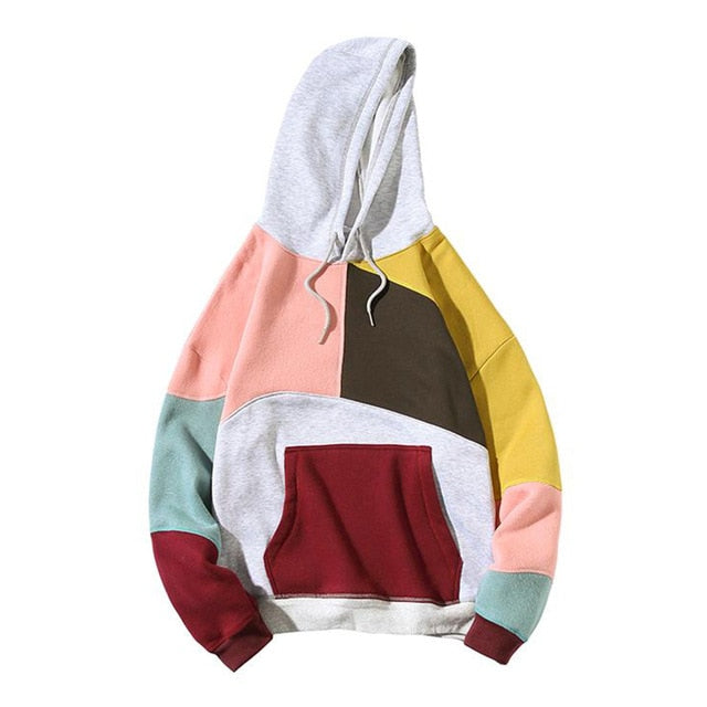 Contrast Patchwork Hoodie Grey, XS - Streetwear Hoodie - Slick Street