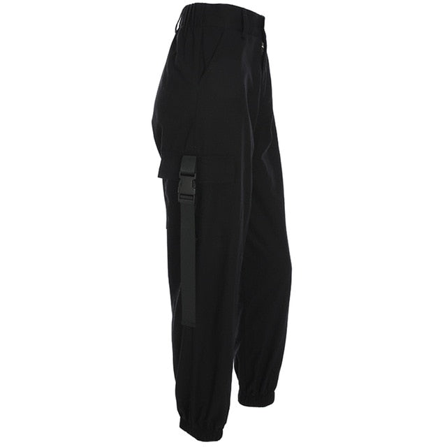 Obsidian High Waist Cargo Pants (3 Colours) Black, L - Streetwear Cargo Pants - Slick Street