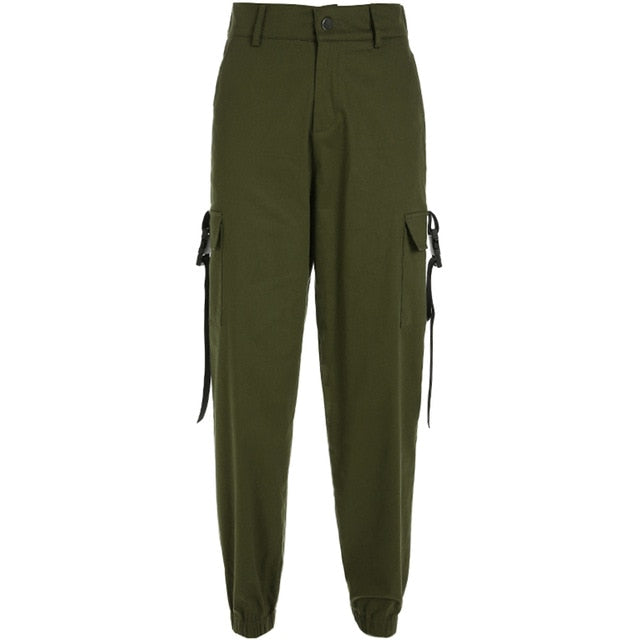 Obsidian High Waist Cargo Pants (3 Colours) Army Green, L - Streetwear Cargo Pants - Slick Street
