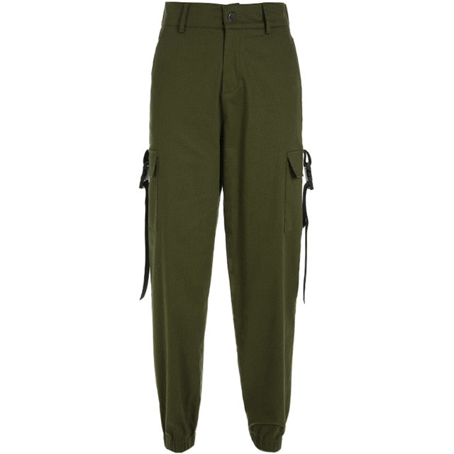 Obsidian High Waist Cargo Pants (3 Colours) Army Green, S - Streetwear Cargo Pants - Slick Street