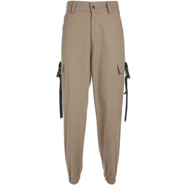 Obsidian High Waist Cargo Pants (3 Colours) Khaki, L - Streetwear Cargo Pants - Slick Street